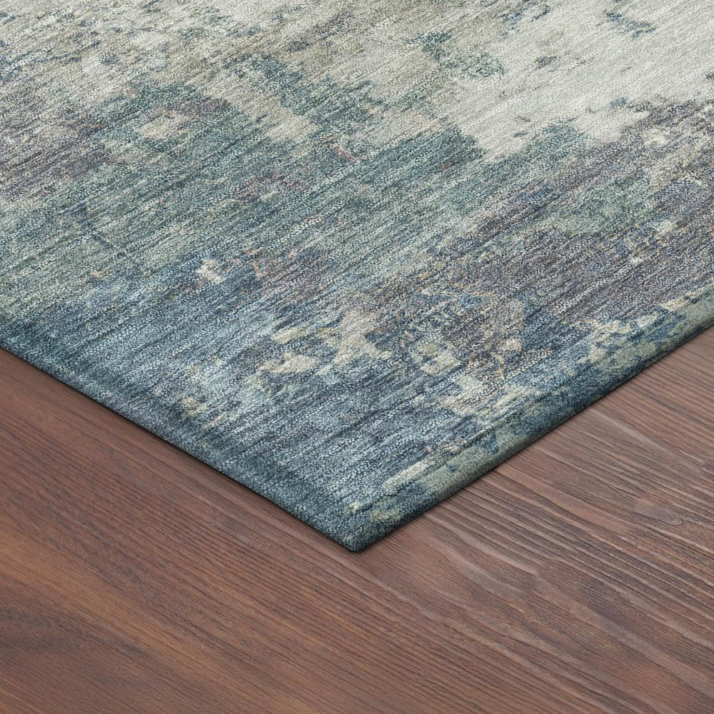 10' X 14' Denim Blue And Gray Abstract Washable Indoor Outdoor Area Rug — view 3