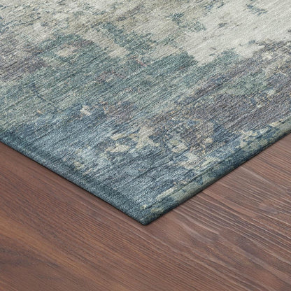10' X 14' Denim Blue And Gray Abstract Washable Indoor Outdoor Area Rug