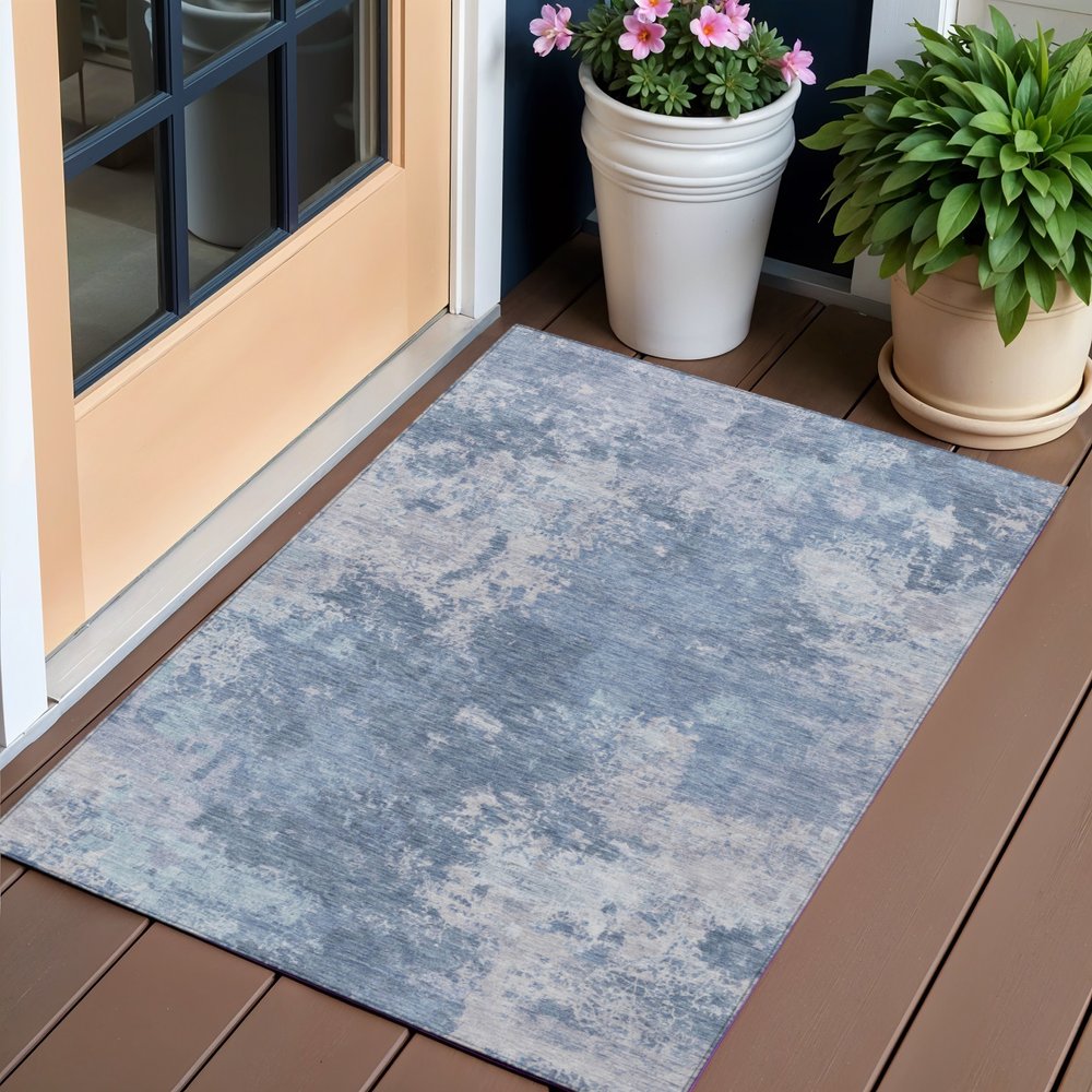 3' X 5' Blue And Ivory Abstract Washable Indoor Outdoor Area Rug — view 7