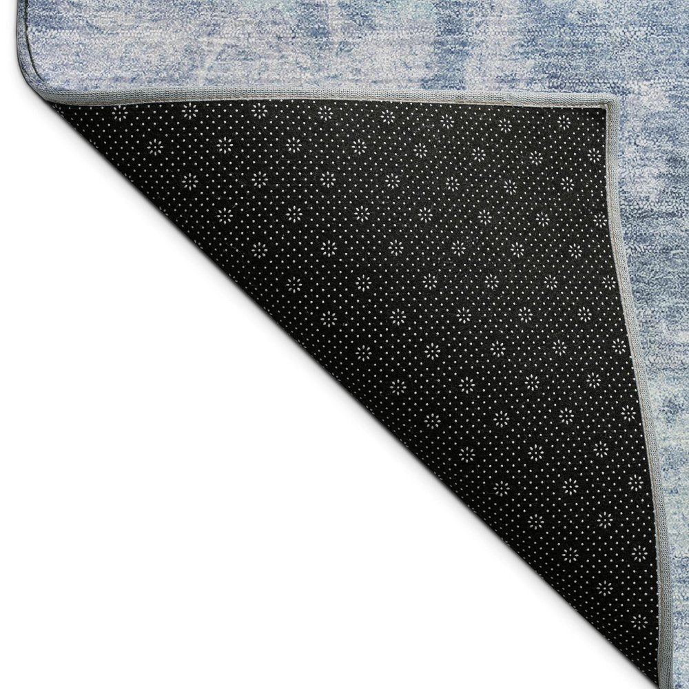 8' Blue And Ivory Round Abstract Washable Indoor Outdoor Area Rug