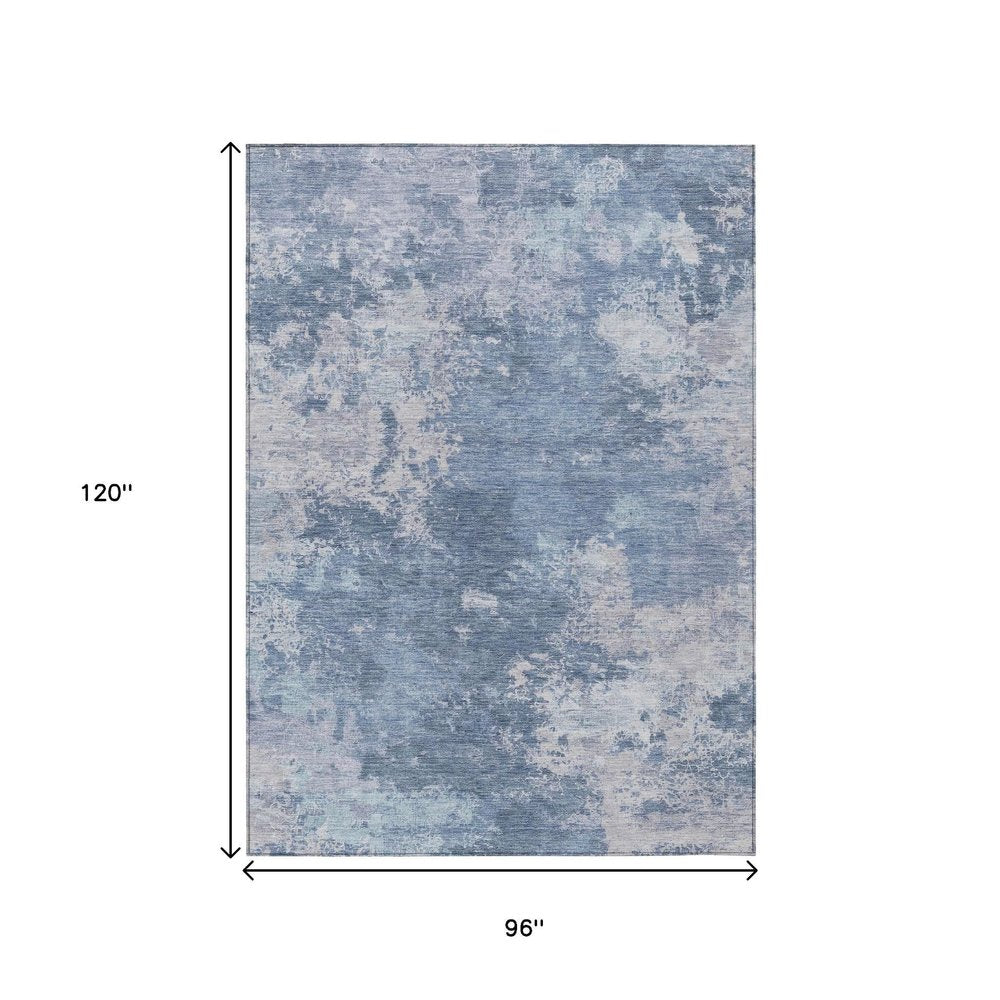 8' X 10' Blue And Ivory Abstract Washable Indoor Outdoor Area Rug HomeRoots