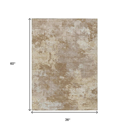 3' X 5' Brown And Beige Abstract Washable Indoor Outdoor Area Rug HomeRoots