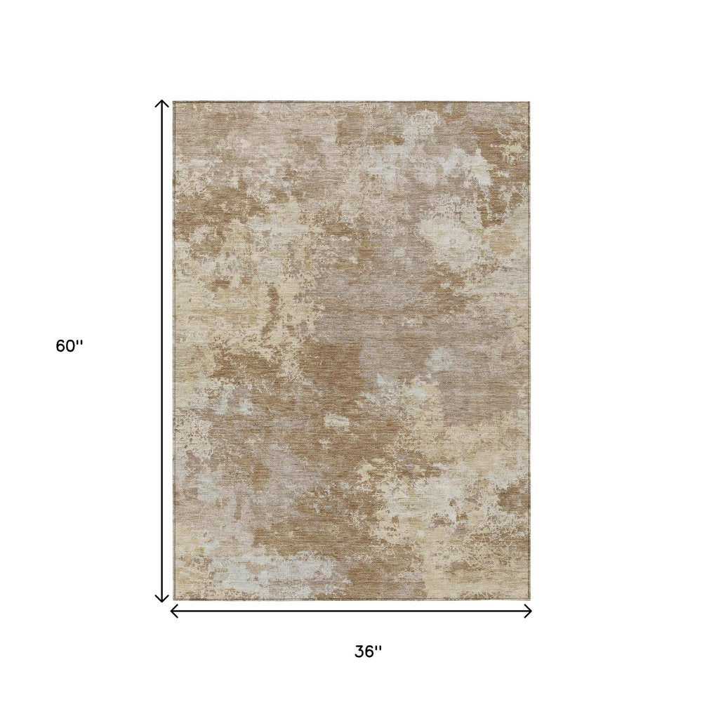 3' X 5' Brown And Beige Abstract Washable Indoor Outdoor Area Rug HomeRoots