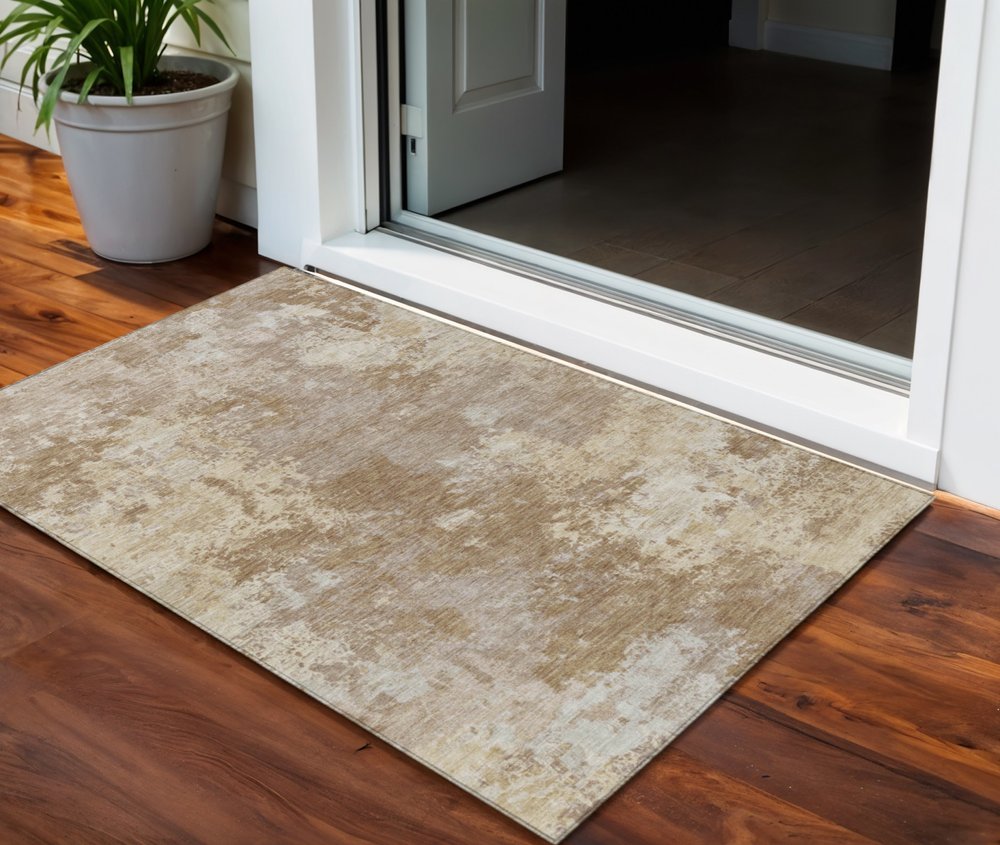 3' X 5' Brown And Beige Abstract Washable Indoor Outdoor Area Rug HomeRoots