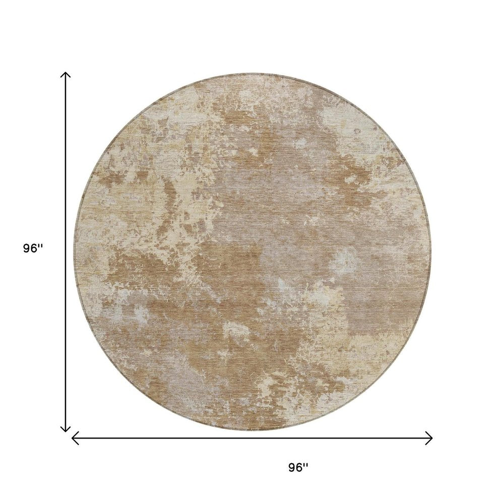 8' Brown And Beige Round Abstract Washable Indoor Outdoor Area Rug HomeRoots