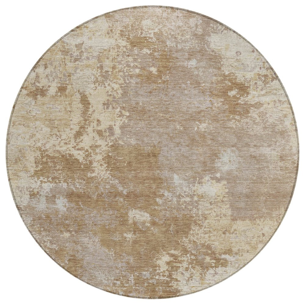 8' Brown And Beige Round Abstract Washable Indoor Outdoor Area Rug HomeRoots