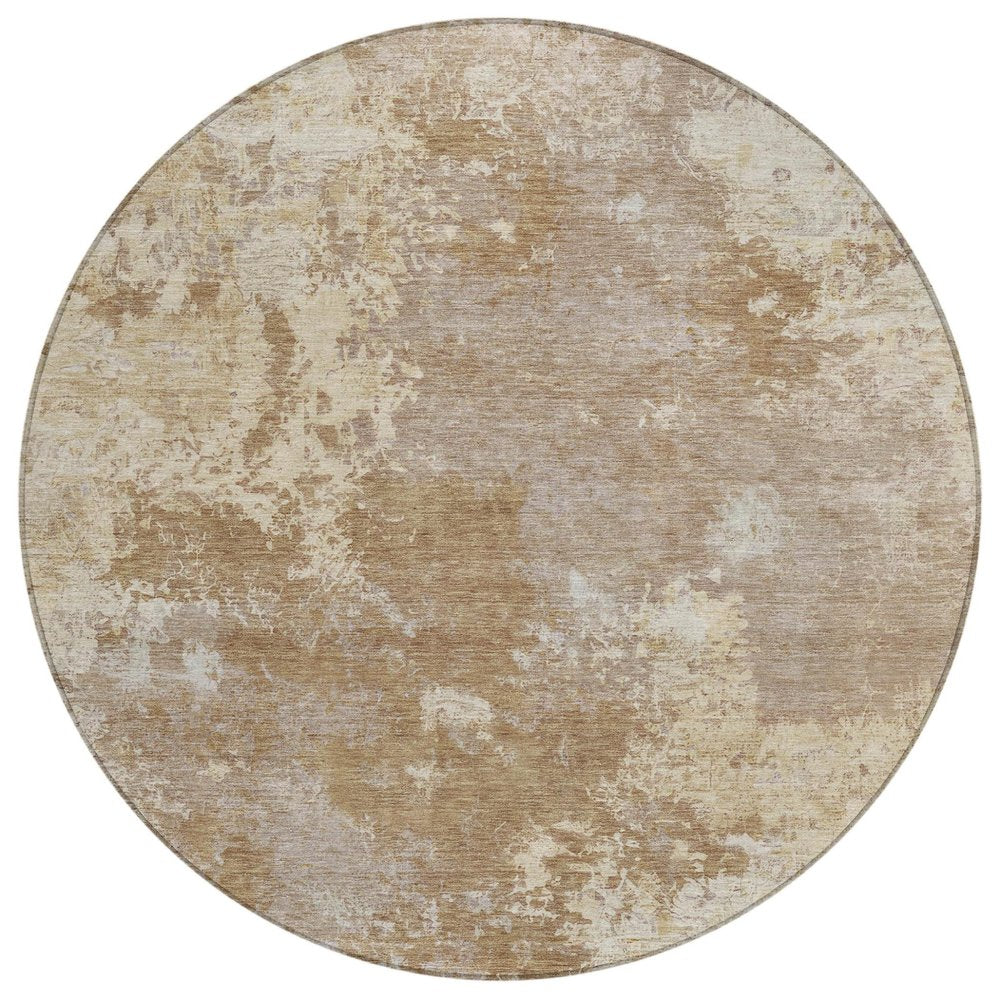 8' Brown And Beige Round Abstract Washable Indoor Outdoor Area Rug HomeRoots