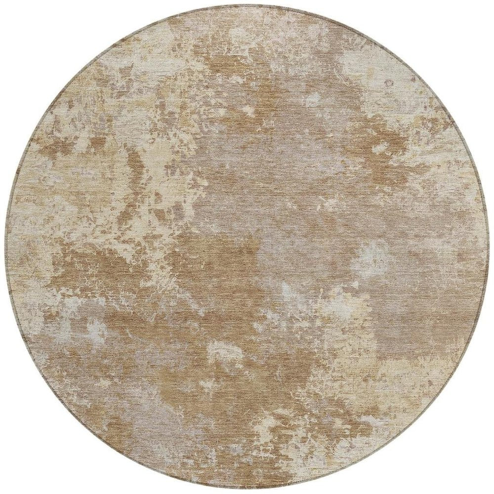 8' Brown And Beige Round Abstract Washable Indoor Outdoor Area Rug HomeRoots