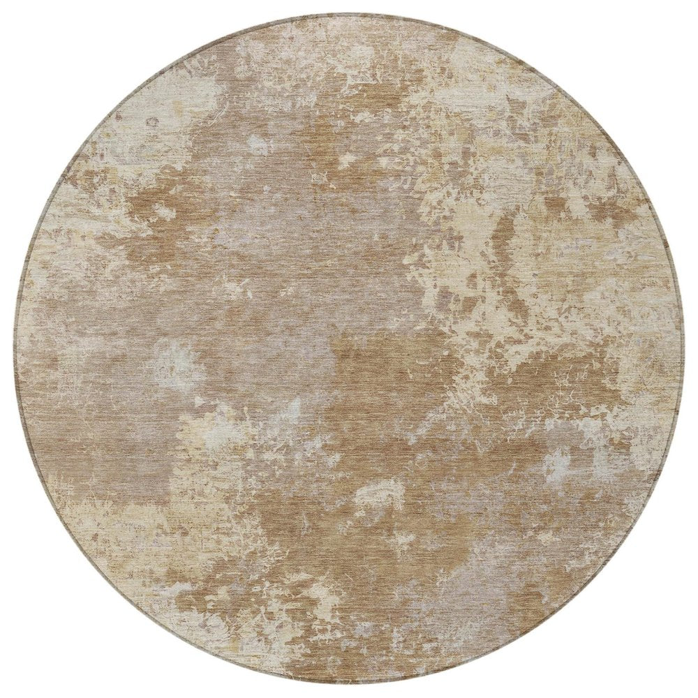 8' Brown And Beige Round Abstract Washable Indoor Outdoor Area Rug HomeRoots