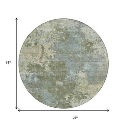 8' Fern Green And Beige Round Abstract Washable Indoor Outdoor Area Rug HomeRoots