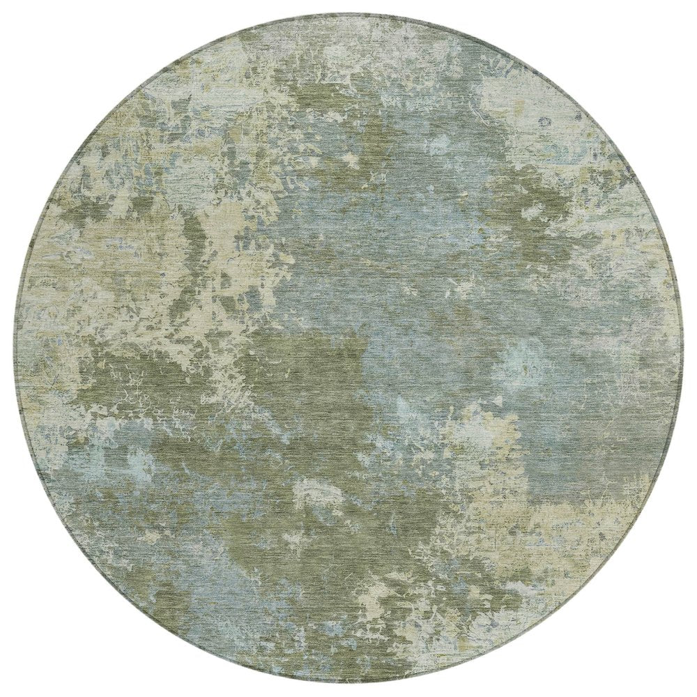 8' Fern Green And Beige Round Abstract Washable Indoor Outdoor Area Rug HomeRoots