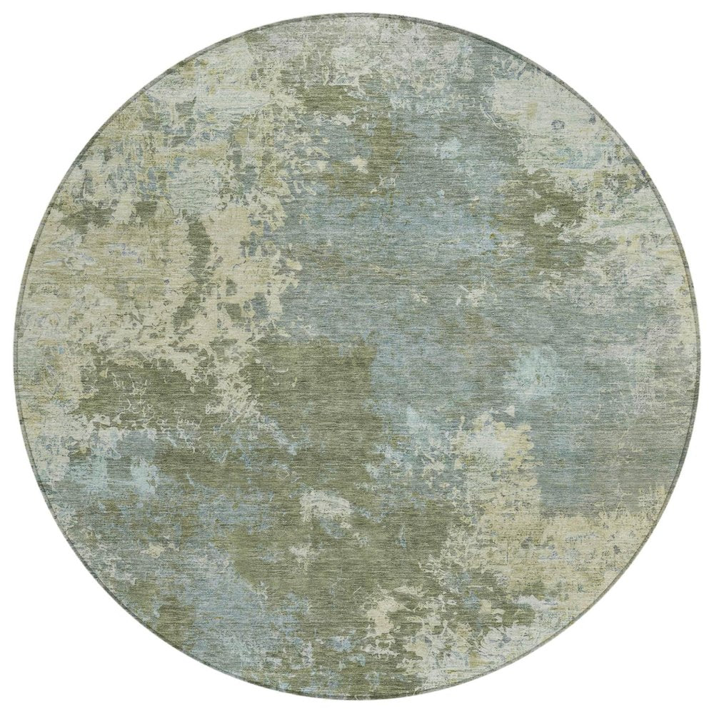 8' Fern Green And Beige Round Abstract Washable Indoor Outdoor Area Rug HomeRoots