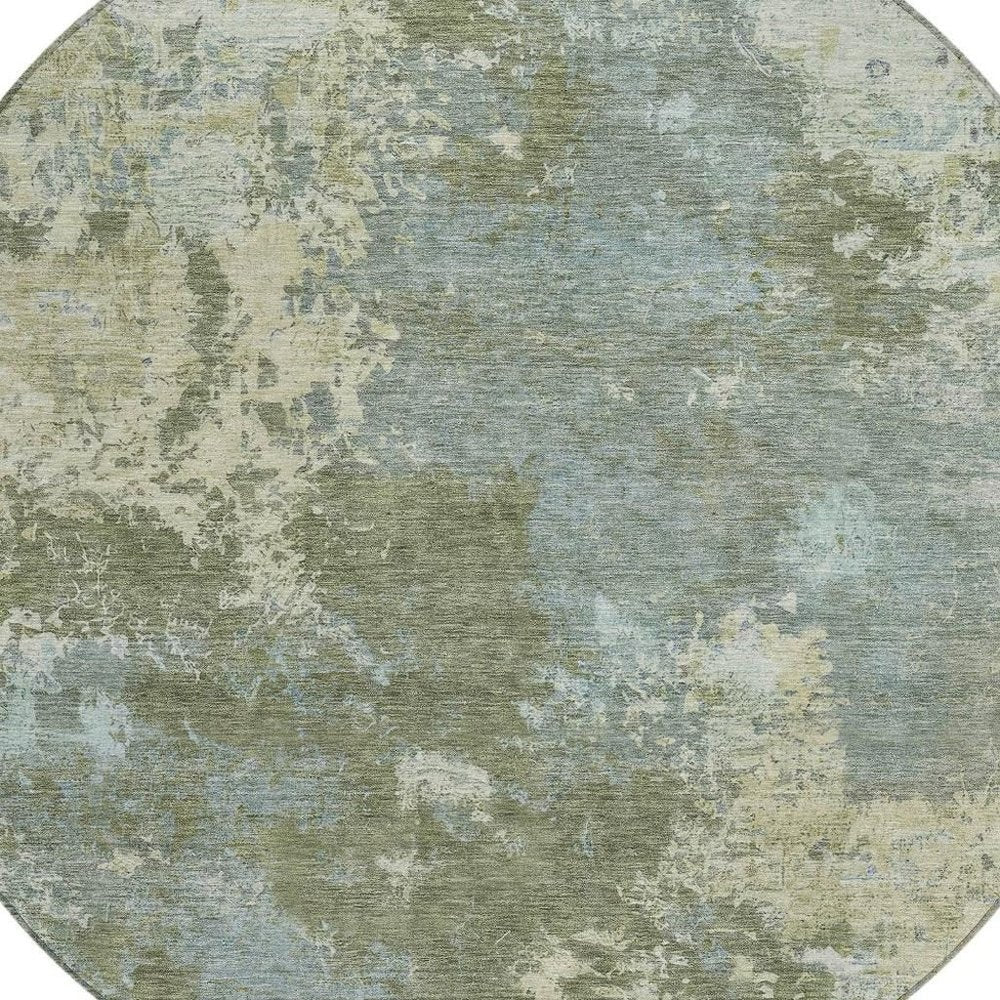 8' Fern Green And Beige Round Abstract Washable Indoor Outdoor Area Rug HomeRoots