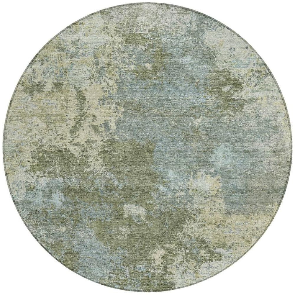 8' Fern Green And Beige Round Abstract Washable Indoor Outdoor Area Rug HomeRoots