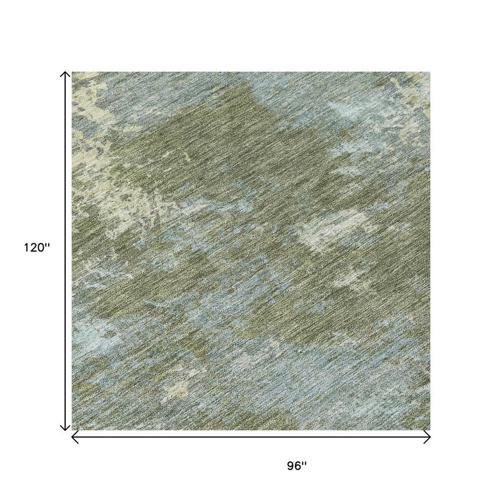 8' X 10' Fern Green And Beige Abstract Washable Indoor Outdoor Area Rug HomeRoots