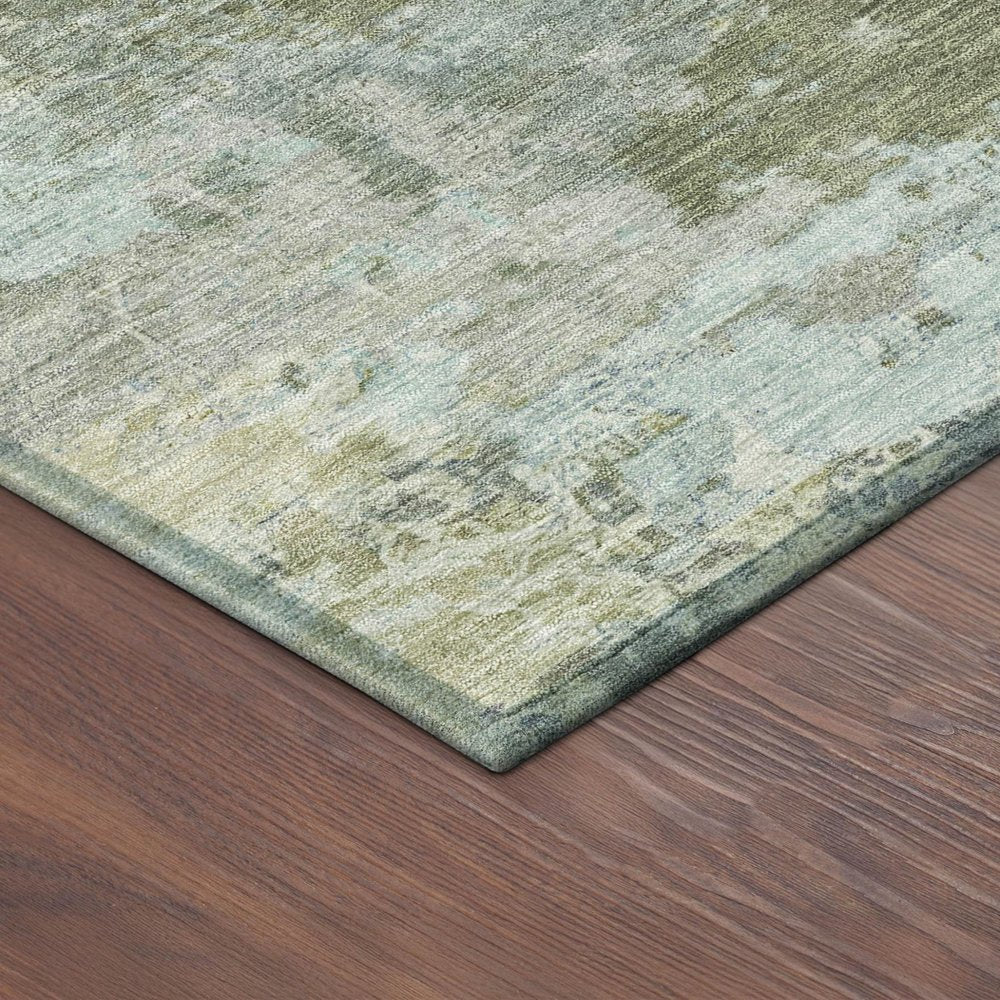 9' X 12' Fern Green And Beige Abstract Washable Indoor Outdoor Area Rug HomeRoots