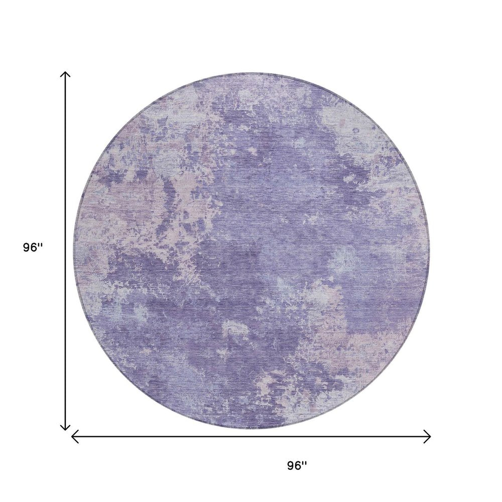 8' Plum And Gray Round Abstract Washable Indoor Outdoor Area Rug HomeRoots
