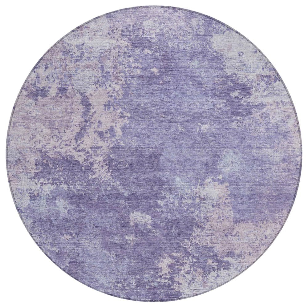 8' Plum And Gray Round Abstract Washable Indoor Outdoor Area Rug HomeRoots