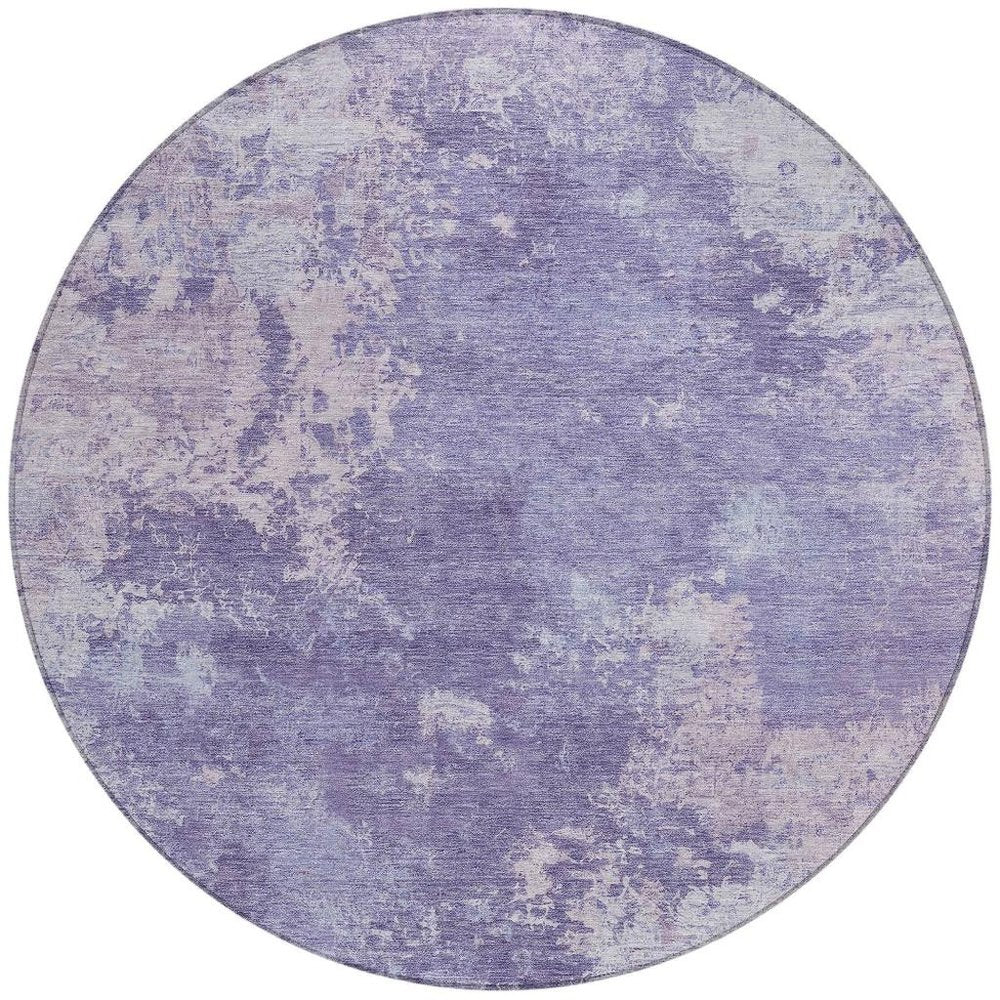 8' Plum And Gray Round Abstract Washable Indoor Outdoor Area Rug HomeRoots