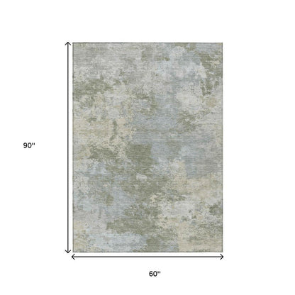 5' X 8' Sage And Gray Abstract Washable Indoor Outdoor Area Rug HomeRoots