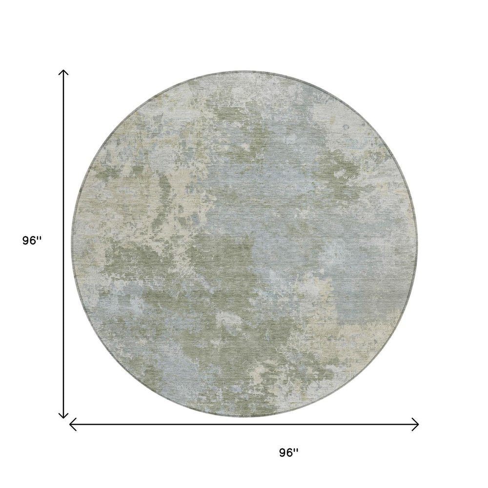 8' Sage And Gray Round Abstract Washable Indoor Outdoor Area Rug HomeRoots