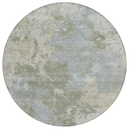 8' Sage And Gray Round Abstract Washable Indoor Outdoor Area Rug HomeRoots