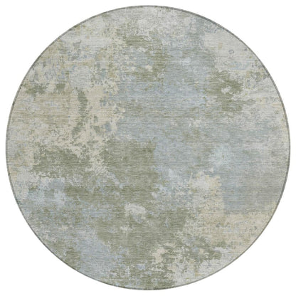 8' Sage And Gray Round Abstract Washable Indoor Outdoor Area Rug HomeRoots