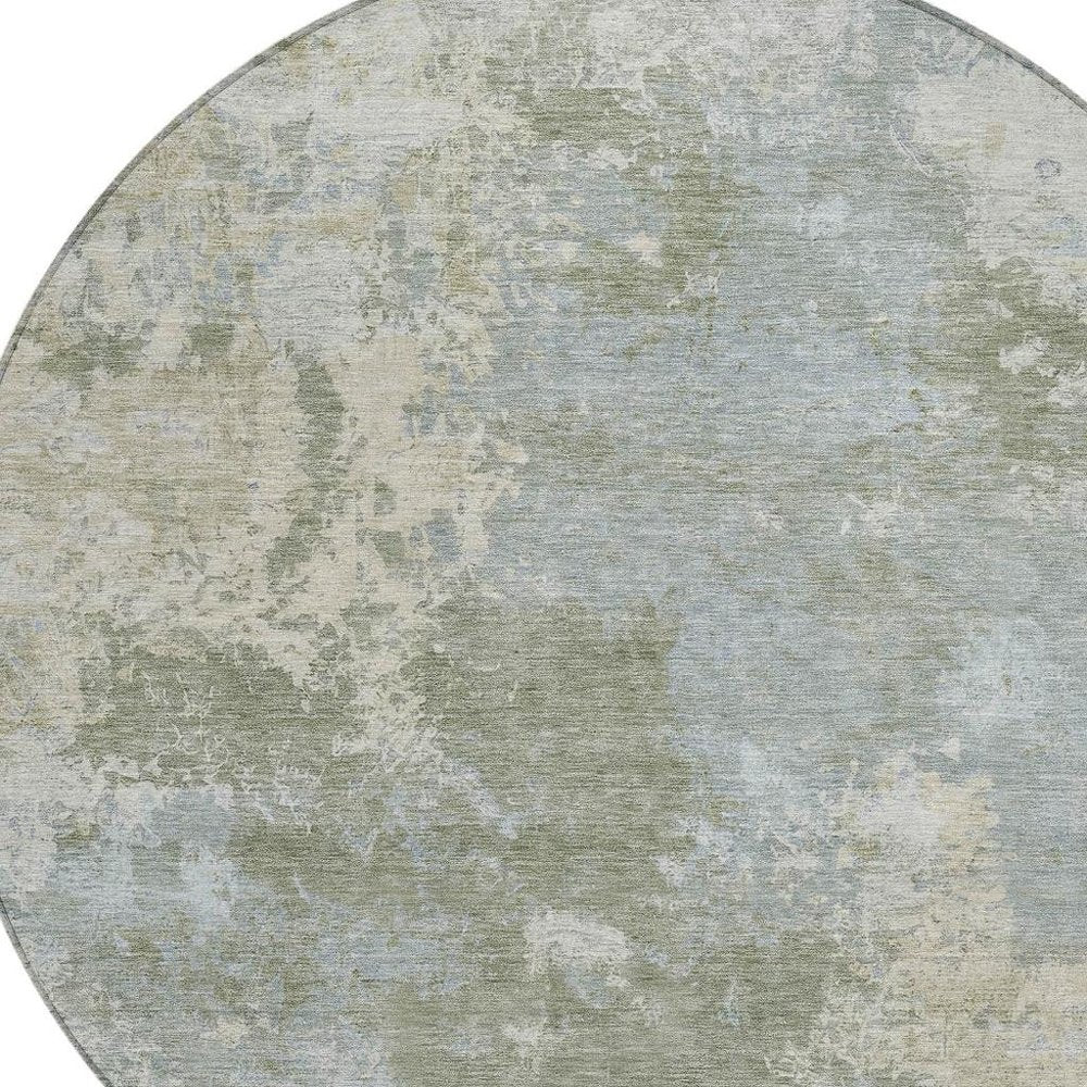 8' Sage And Gray Round Abstract Washable Indoor Outdoor Area Rug HomeRoots