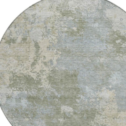 8' Sage And Gray Round Abstract Washable Indoor Outdoor Area Rug HomeRoots