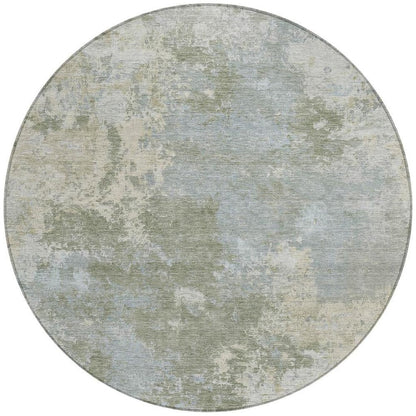 8' Sage And Gray Round Abstract Washable Indoor Outdoor Area Rug HomeRoots