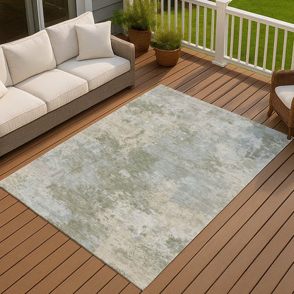 9' X 12' Sage And Gray Abstract Washable Indoor Outdoor Area Rug