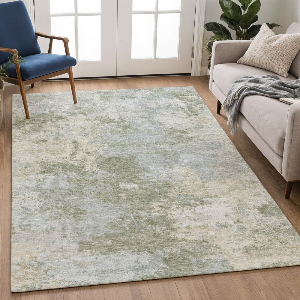 9' X 12' Sage And Gray Abstract Washable Indoor Outdoor Area Rug