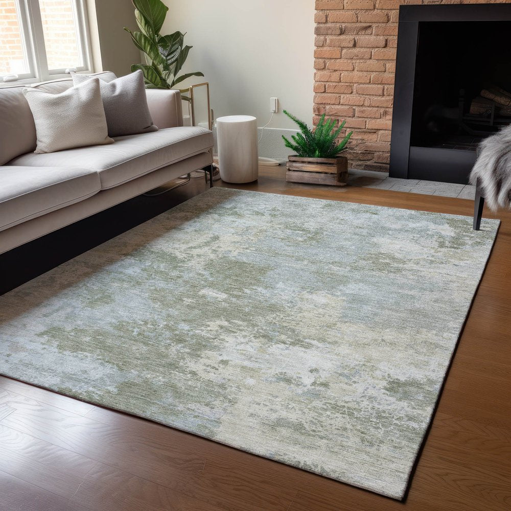 9' X 12' Sage And Gray Abstract Washable Indoor Outdoor Area Rug