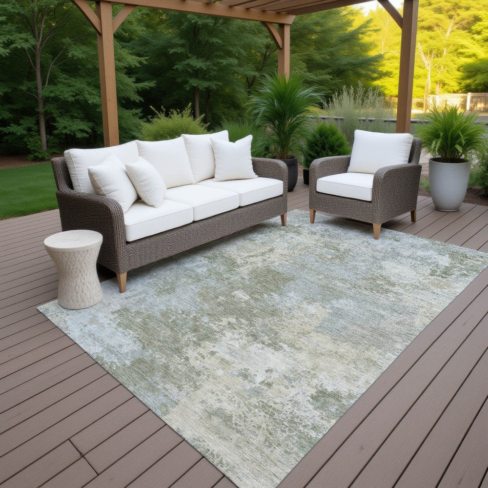 9' X 12' Sage And Gray Abstract Washable Indoor Outdoor Area Rug
