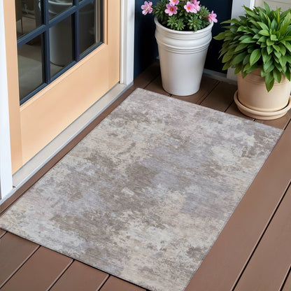 3' X 5' Taupe And Beige Abstract Washable Indoor Outdoor Area Rug HomeRoots