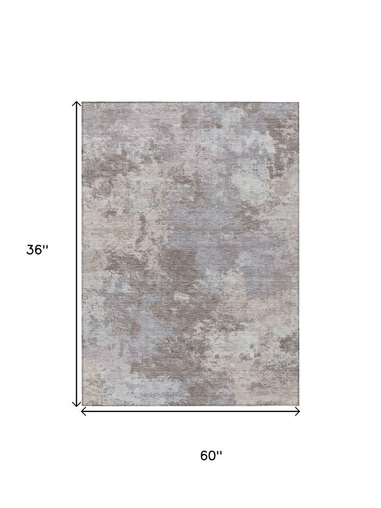 3' X 5' Taupe And Beige Abstract Washable Indoor Outdoor Area Rug HomeRoots