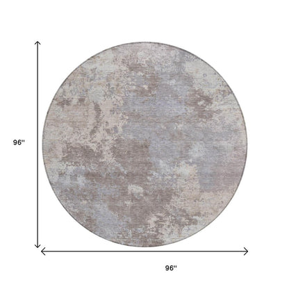 8' Taupe And Beige Round Abstract Washable Indoor Outdoor Area Rug