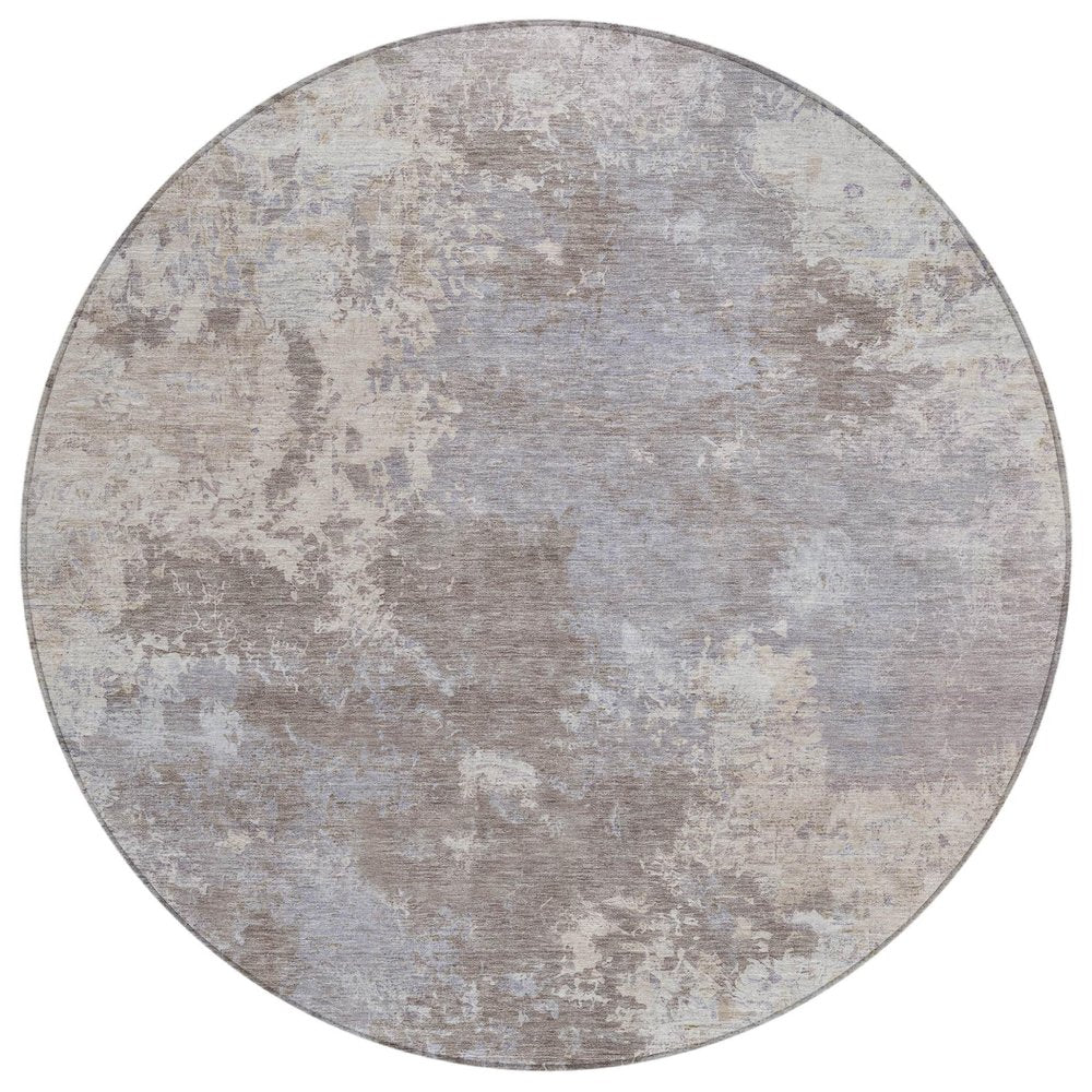 8' Taupe And Beige Round Abstract Washable Indoor Outdoor Area Rug