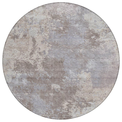 8' Taupe And Beige Round Abstract Washable Indoor Outdoor Area Rug