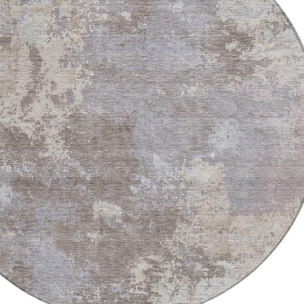 8' Taupe And Beige Round Abstract Washable Indoor Outdoor Area Rug