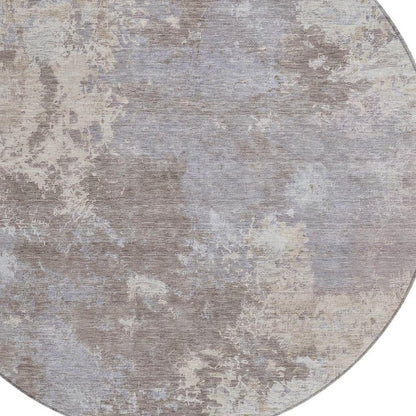 8' Taupe And Beige Round Abstract Washable Indoor Outdoor Area Rug