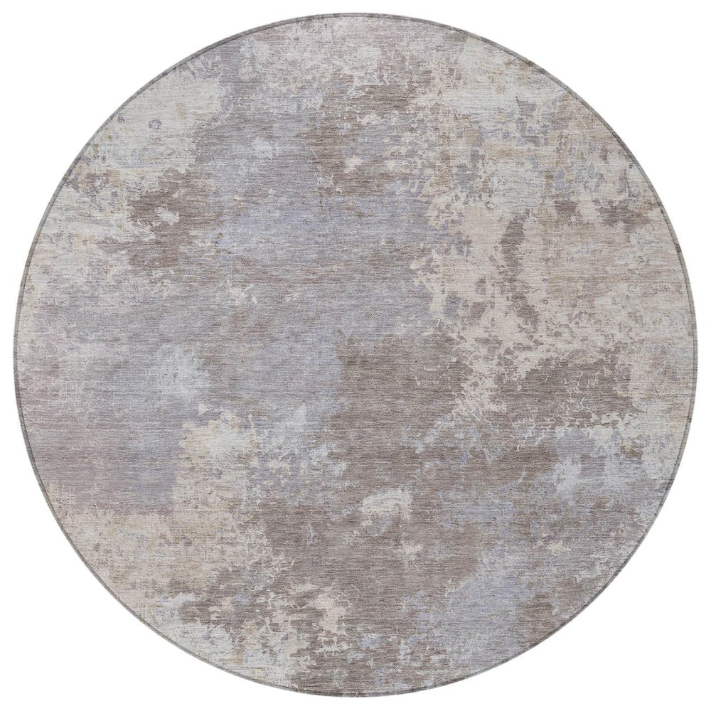 8' Taupe And Beige Round Abstract Washable Indoor Outdoor Area Rug