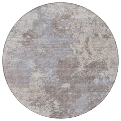 8' Taupe And Beige Round Abstract Washable Indoor Outdoor Area Rug