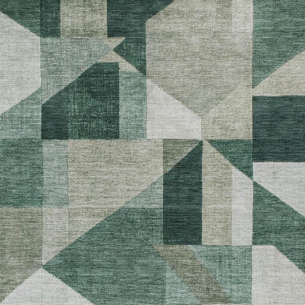 3' X 5' Sage And Ivory Geometric Washable Indoor Outdoor Area Rug HomeRoots