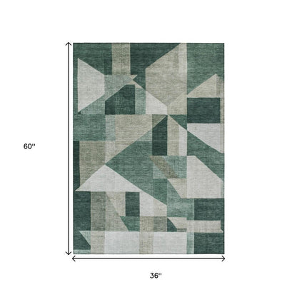 3' X 5' Sage And Ivory Geometric Washable Indoor Outdoor Area Rug HomeRoots