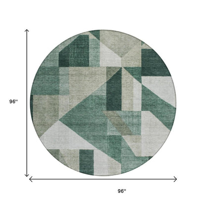 8' Sage And Ivory Round Geometric Washable Indoor Outdoor Area Rug HomeRoots