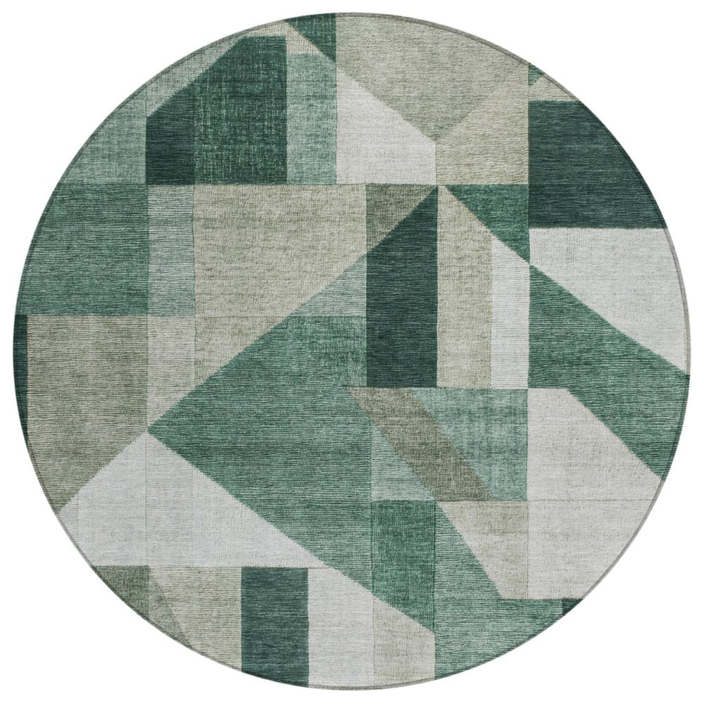 8' Sage And Ivory Round Geometric Washable Indoor Outdoor Area Rug HomeRoots