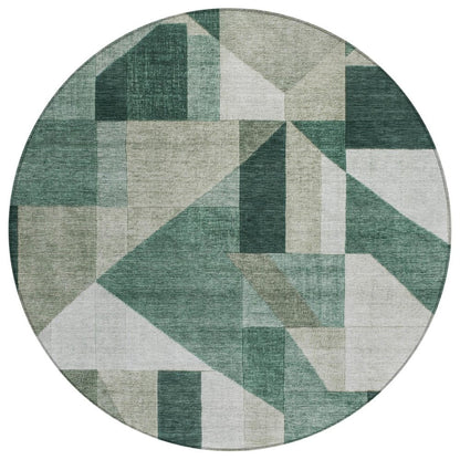 8' Sage And Ivory Round Geometric Washable Indoor Outdoor Area Rug HomeRoots