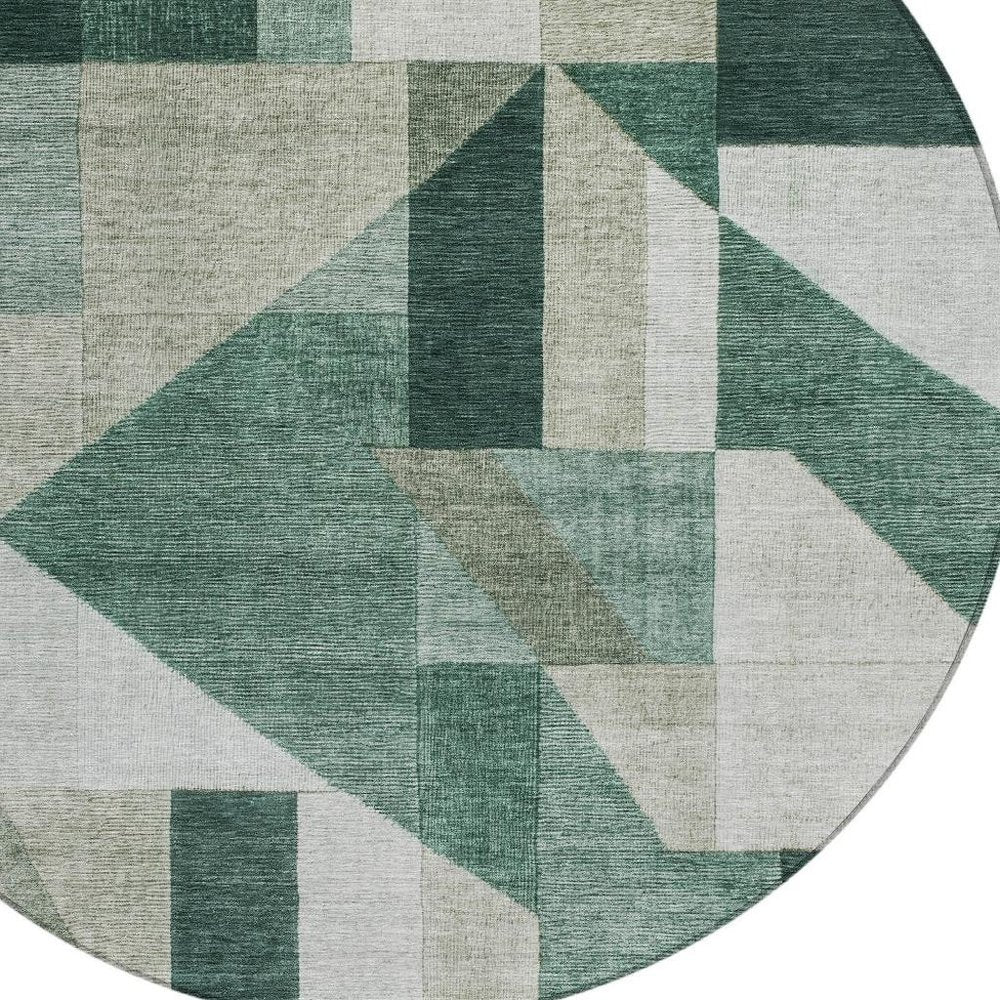 8' Sage And Ivory Round Geometric Washable Indoor Outdoor Area Rug HomeRoots