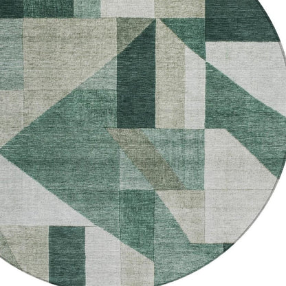 8' Sage And Ivory Round Geometric Washable Indoor Outdoor Area Rug HomeRoots
